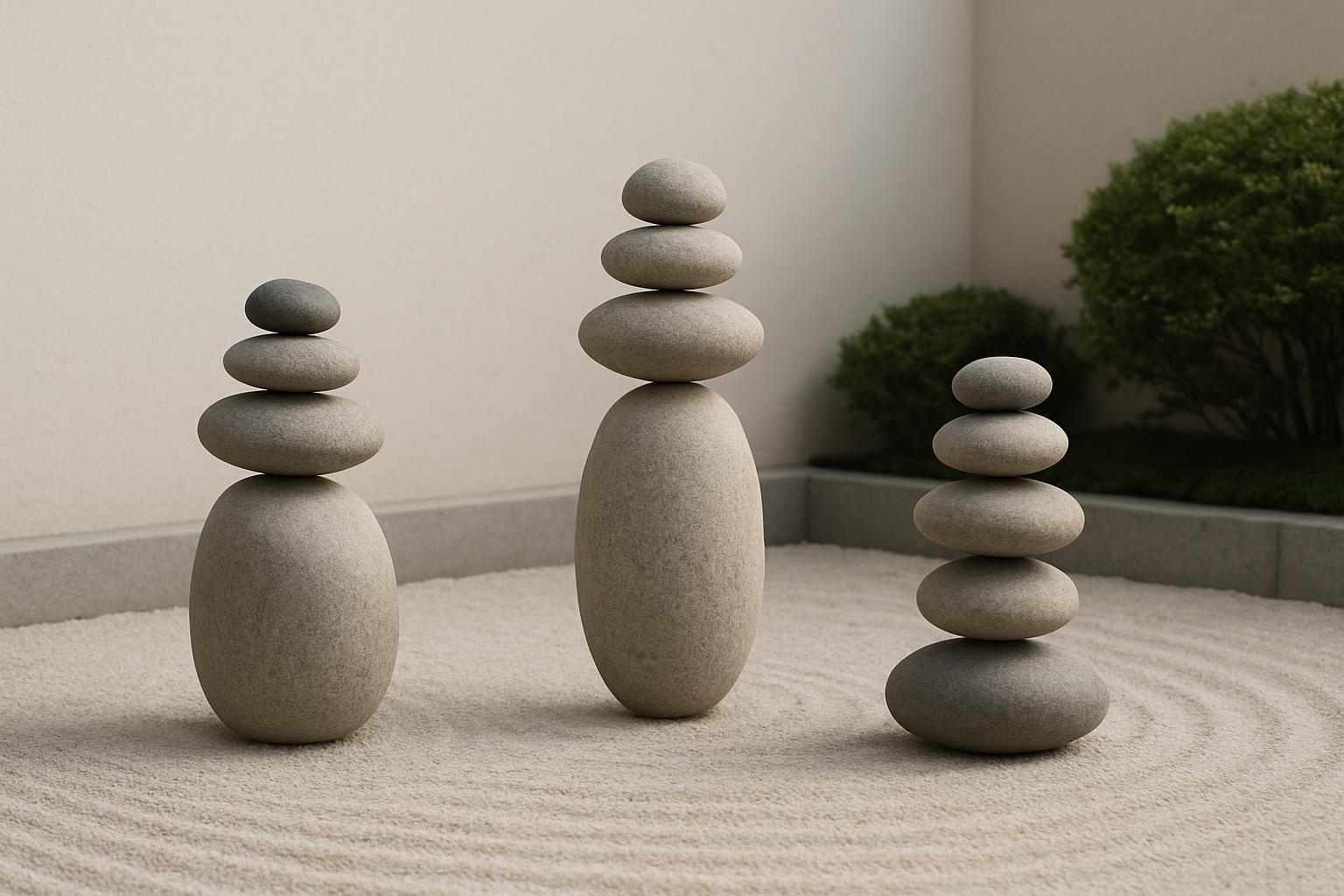 [position irrelevant text here] Stones posed in a peaceful arrangement, with each stone carefully balanced to create a vis...