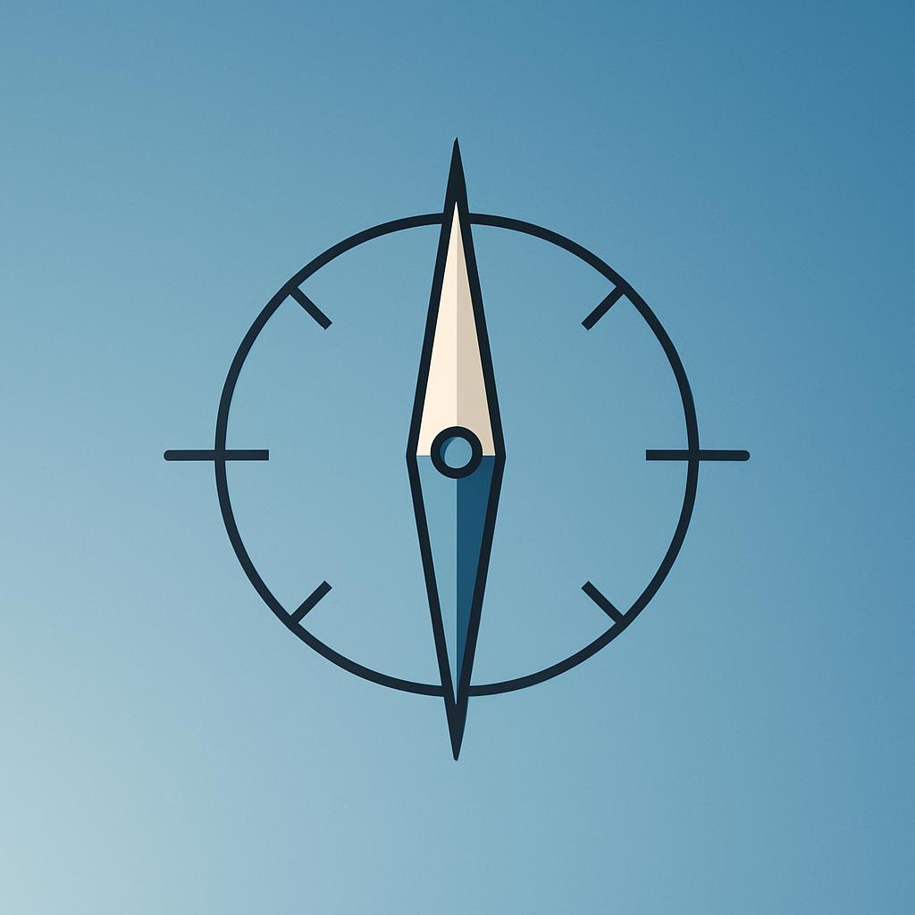 the image of a stand-alone compass with blue and beige color(background is blue).
